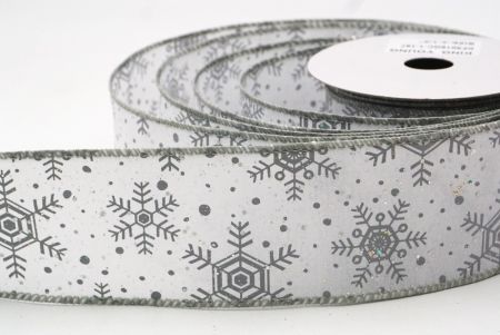 White - Silver Christmas Snowflakes Wired Ribbon_KF9016GC-1-197