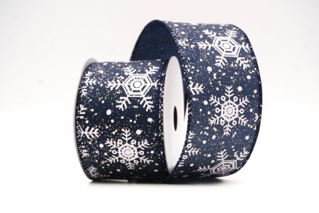 Navy Blue Christmas Snowflakes Wired Ribbon_KF9017GC-4-4