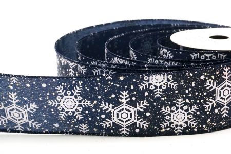 Navy Blue Christmas Snowflakes Wired Ribbon_KF9017GC-4-4