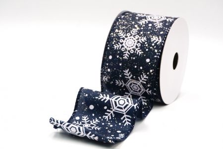 Navy Blue Christmas Snowflakes Wired Ribbon_KF9017GC-4-4