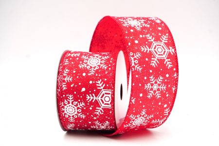 Red - White Christmas Snowflakes Wired Ribbon_KF9017GC-7-7