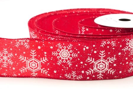 Red - White Christmas Snowflakes Wired Ribbon_KF9017GC-7-7