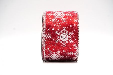 Red - Silver Christmas Snowflakes Wired Ribbon_KF9018G-7