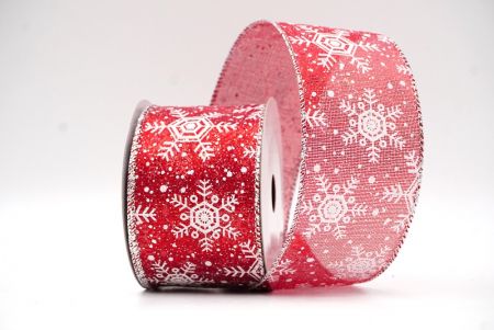 Red - Silver Christmas Snowflakes Wired Ribbon_KF9018G-7