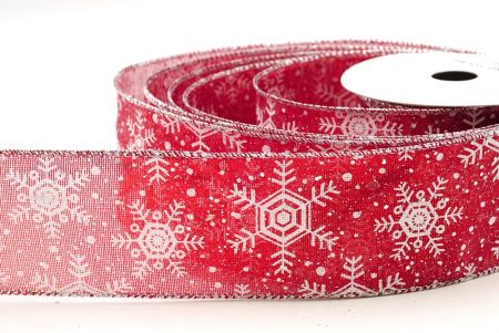 Red - Silver Christmas Snowflakes Wired Ribbon_KF9018G-7