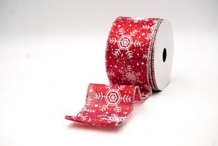 Red - Silver Christmas Snowflakes Wired Ribbon_KF9018G-7