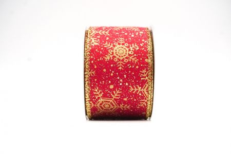 Red - Gold Christmas Snowflakes Wired Ribbon_KF9019G-7