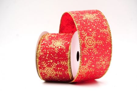 Red - Gold Christmas Snowflakes Wired Ribbon_KF9019G-7