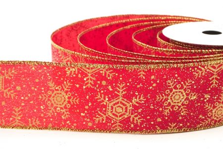 Red - Gold Christmas Snowflakes Wired Ribbon_KF9019G-7