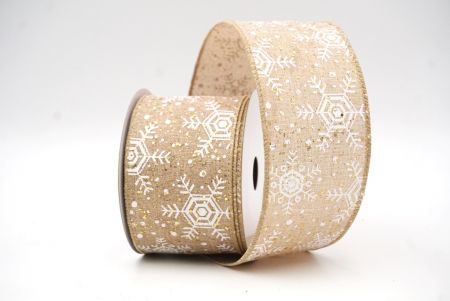 Natural Brown Christmas Snowflakes Wired Ribbon_KF9020GC-14-183