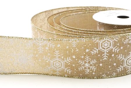 Light Brown Christmas Snowflakes Wired Ribbon_KF9020GV-13