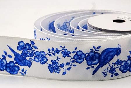 White Floral Songbird Wired Ribbon_KF9044GC-1-1