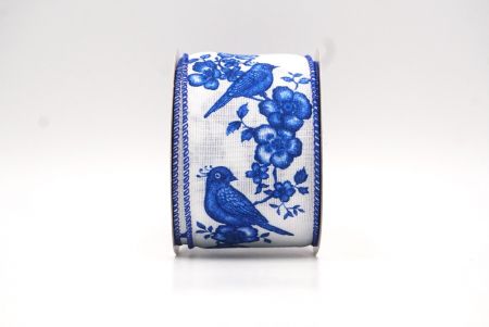 White - Blue Floral Songbird Wired Ribbon_KF9045GC-1B-151