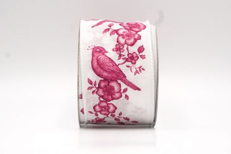 White - Pink Floral Songbird Wired Ribbon_KF9045GC-1M-1