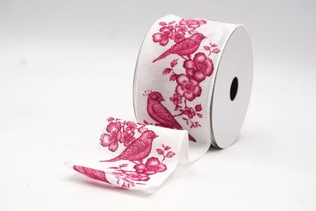 White - Pink Floral Songbird Wired Ribbon_KF9045GC-1M-1