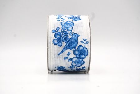 White - RBlue Floral Songbird Wired Ribbon_KF9045GC-1T-1