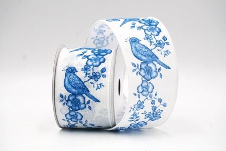 White - RBlue Floral Songbird Wired Ribbon_KF9045GC-1T-1