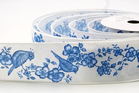 White - RBlue Floral Songbird Wired Ribbon_KF9045GC-1T-1