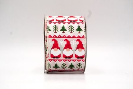 Cream White Christmas Gnomes Wired Ribbon_KF9052GC-2-2