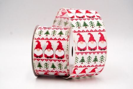 Cream White Christmas Gnomes Wired Ribbon_KF9052GC-2-2