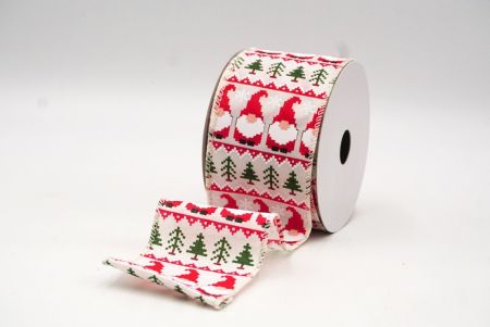 Cream White Christmas Gnomes Wired Ribbon_KF9052GC-2-2