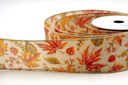 Khaki_Golden Fall Leaves Wired Ribbon_KF9056GC-13-183