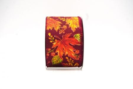 Burgundy Golden Fall Leaves Wired Ribbon_KF9057GC-8-8