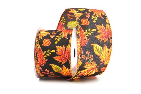 Black Golden Fall Leaves Wired Ribbon_KF9057GZ-53