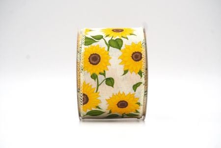 Cream White Autumn Sunflower Wired Ribbon_KF9058GC-2-2