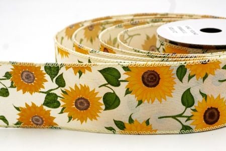 Cream White Autumn Sunflower Wired Ribbon_KF9058GC-2-2