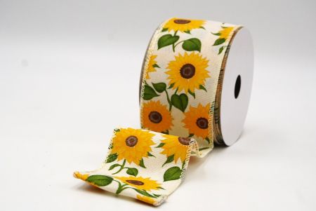 Cream White Autumn Sunflower Wired Ribbon_KF9058GC-2-2