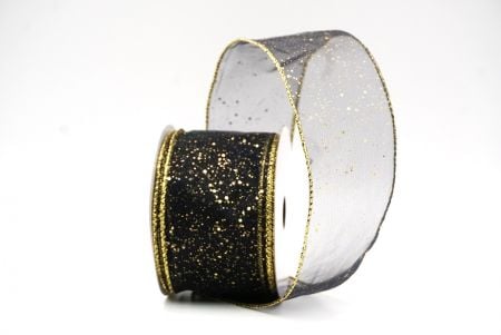 Schwarz - Gold Sternen-Glitzer Funkel Drahtband_KF9060G-53G