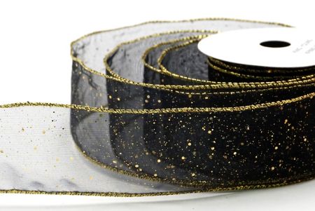 Schwarz - Gold Sternen-Glitzer Funkel Drahtband_KF9060G-53G