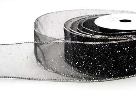 Schwarz - Silber Sternen-Glitzer Funkel Drahtband_KF9060G-53S