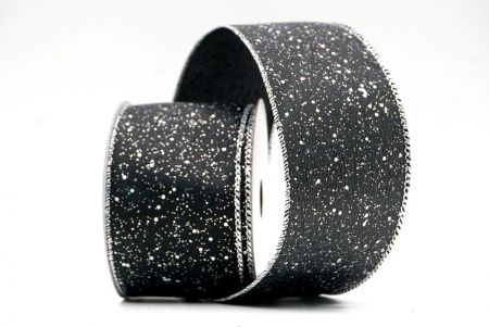 Black/Silver_Glittery Solid Color Wired Ribbon_KF9061G-53S