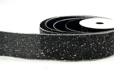 Black/Silver_Glittery Solid Color Wired Ribbon_KF9061G-53S