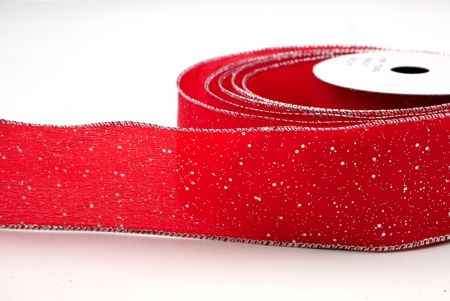 Red/Silver_Glittery Solid Color Wired Ribbon_KF9061G-7S