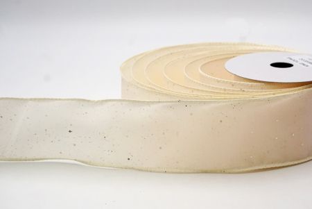 Cream_Glittery Solid Color Wired Ribbon_KF9061GC-2-2