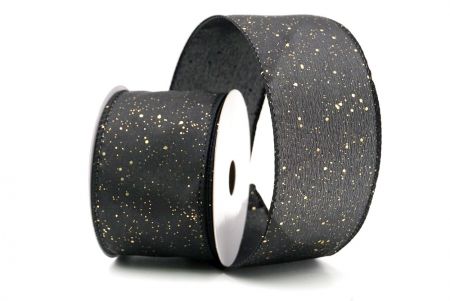 Black/Gold_Glittery Solid Color Wired Ribbon_KF9061GC-53G-53