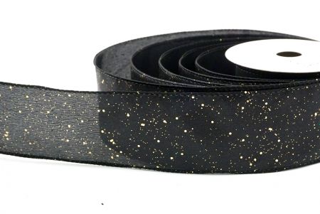 Black/Gold_Glittery Solid Color Wired Ribbon_KF9061GC-53G-53