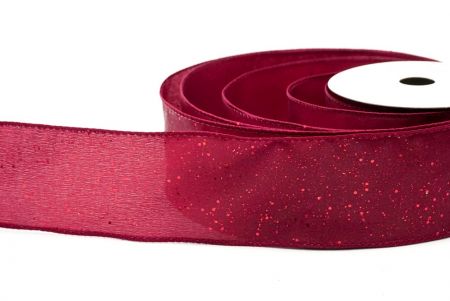 Burgundy_Glittery Solid Color Wired Ribbon_KF9061GC-8-8