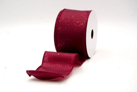 Burgundy_Glittery Solid Color Wired Ribbon_KF9061GC-8-8