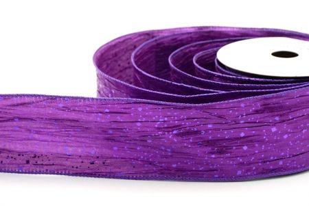 Purple Crinkle Metallic Glitter Wired Ribbon_KF9063GC-34-34