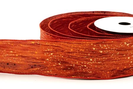 Orange Crinkle Metallic Glitter Wired Ribbon_KF9063GC-54-220