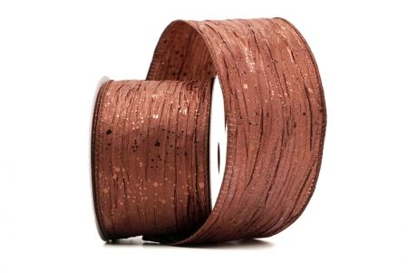 Brown Crinkle Metallic Glitter Wired Ribbon_KF9063GC-58-58