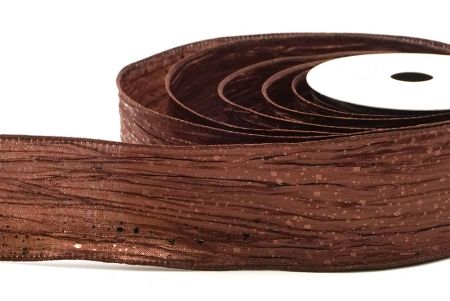 Brown Crinkle Metallic Glitter Wired Ribbon_KF9063GC-58-58