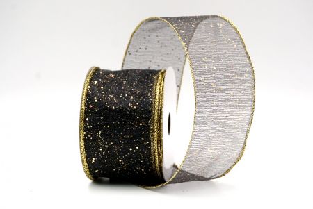 Black/Gold_Metallic Glittery Wired Ribbon_KF9064G-53G