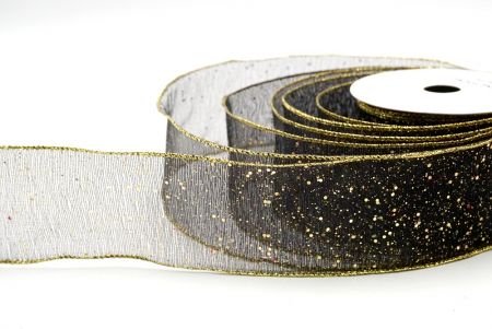 Black/Gold_Metallic Glittery Wired Ribbon_KF9064G-53G