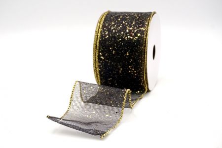 Black/Gold_Metallic Glittery Wired Ribbon_KF9064G-53G