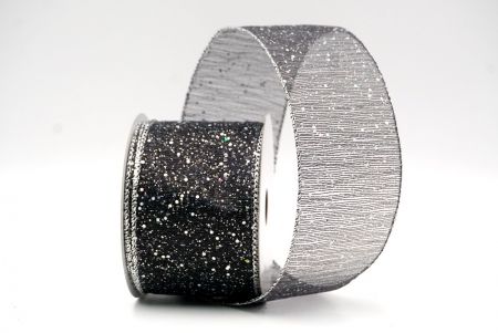 Black/Silver_Metallic Glittery Wired Ribbon_KF9064G-53S